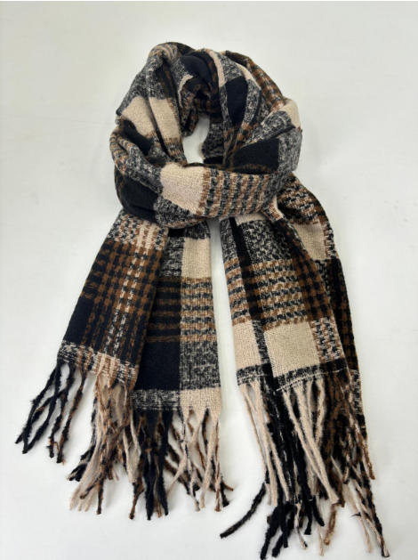 Veckad vävd rutig scarf i svart