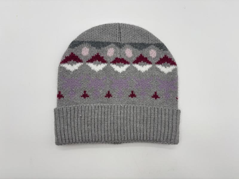 ""Grå stickad mössa med Fair Isle-mönster i bordeaux
