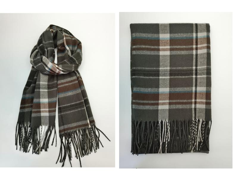 Olivgrön tartan-halsduk med bruna