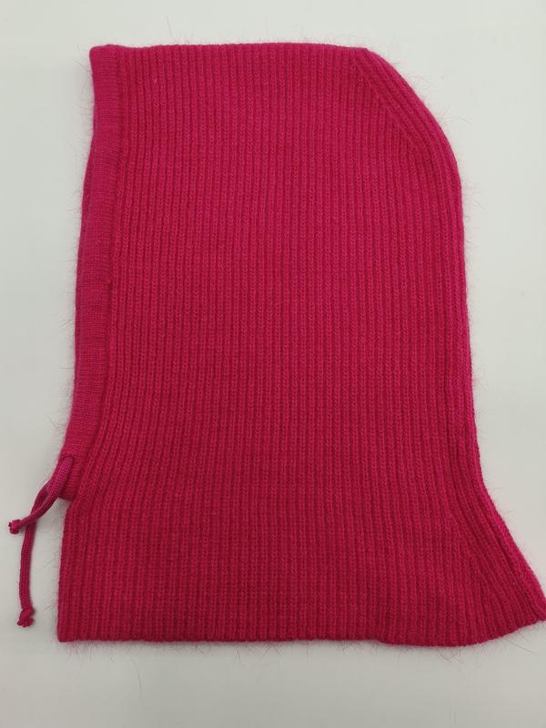 `Knit balaclava i rosa med ribbstickad struktur och dragsko vid halsen
