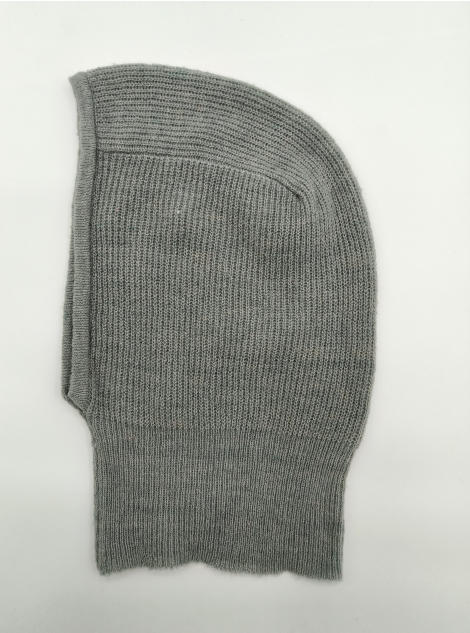 ""Grå ribbstickad balaclava med ansiktsöppning