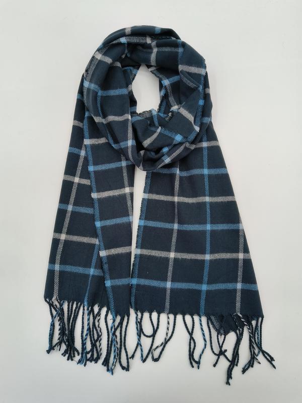 `Marinblå rutig tartan-halsduk med fransar i ändarna`