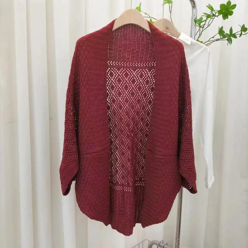 Burgundy stickad cardigan utan knappar