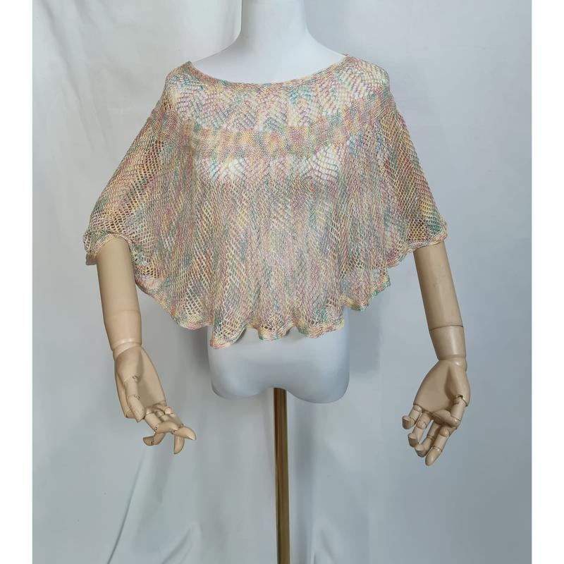 Flerfärgad pastell virkat crop poncho-top med öppen stickning